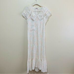 Vintage Gilead Lace Trim Maxi Nightgown in Soft Pastel Floral Cotton Gauze